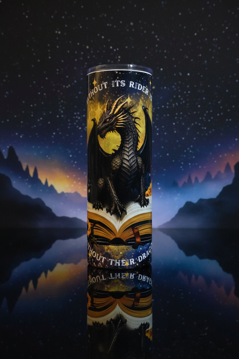 Dragon & Book Fantasy 20oz Skinny Tumbler – For the Bookish & Brave