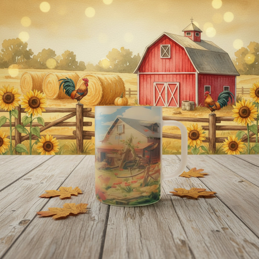 Rustic Farmhouse 17oz Frosted Glass Mug with Handle