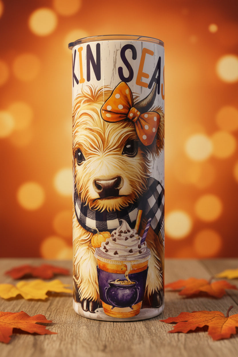 Pumpkin Season Highland Cow 20oz Skinny Tumbler