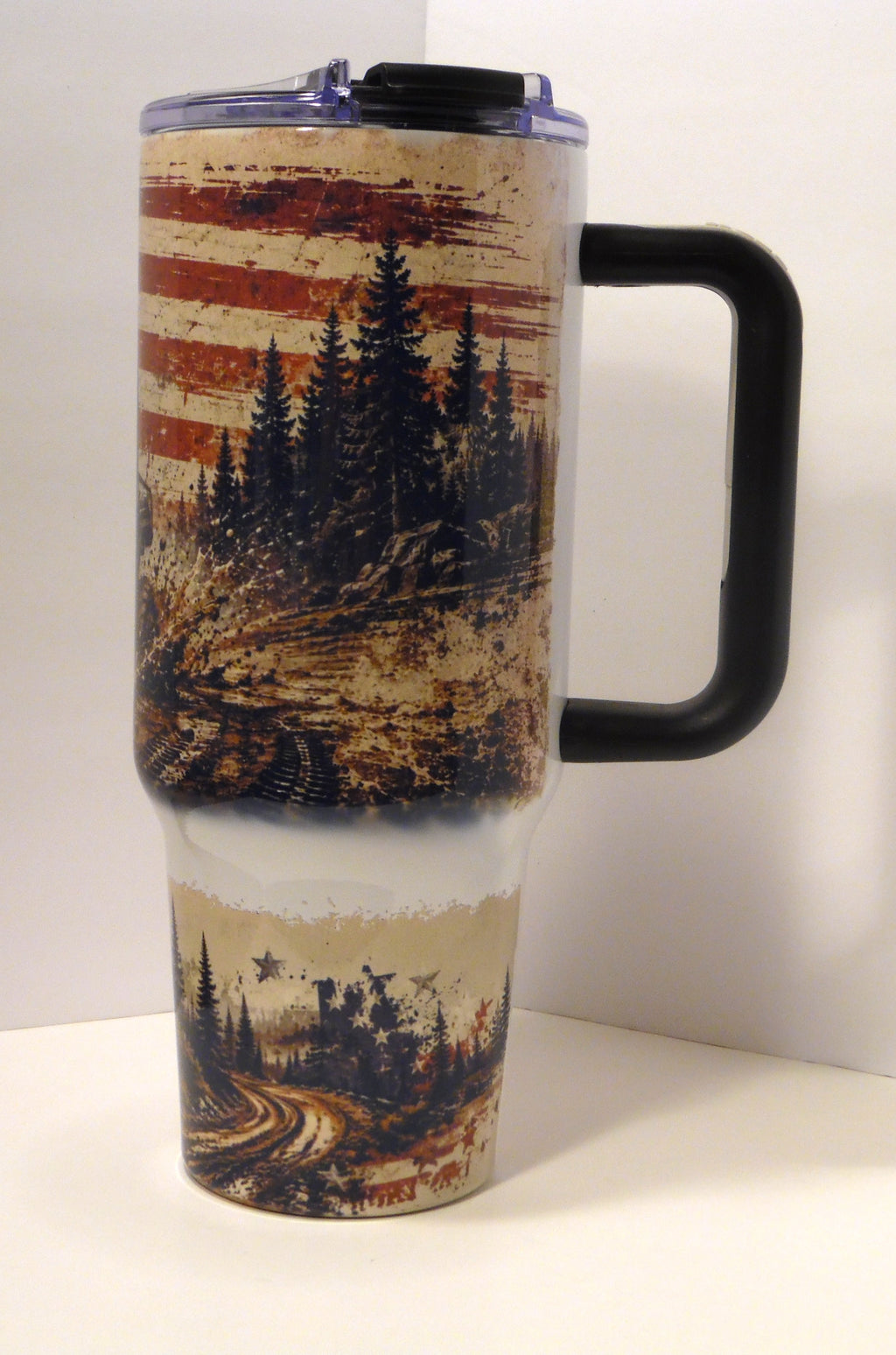 Original alternate side photo of the same handled tumbler