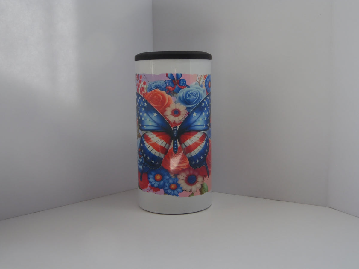 Original photo of red white and blue butterfly floral 4-in-1 cup with black top ring