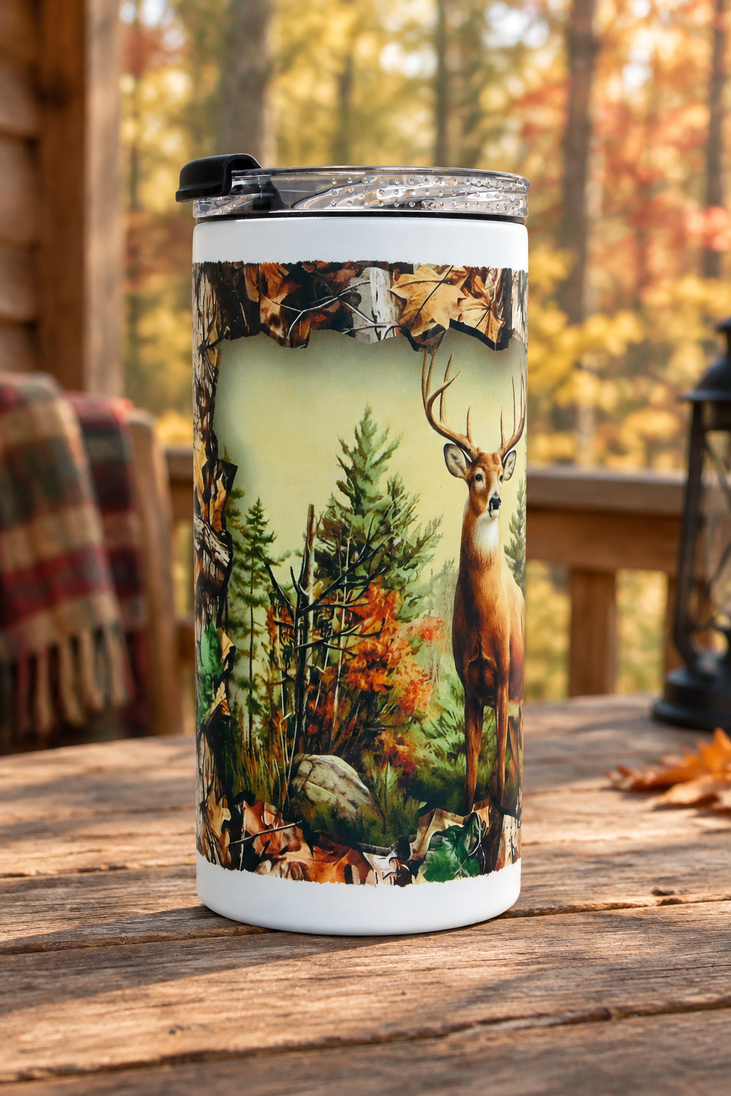 Alternate woodland deer cup view in a matching setting