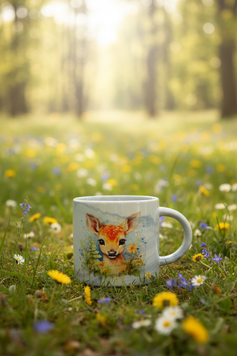 Baby Fawn Marbled Mug - Meadow Background