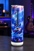 Bluetooth speaker tumbler with a music-inspired background