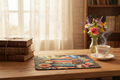 Books & Butterflies Floral Mouse Pad displayed with vintage books, wildflowers, butterflies, and a floral teacup
