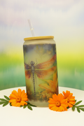 Botanical Dragonfly Frosted Glass Can Cup