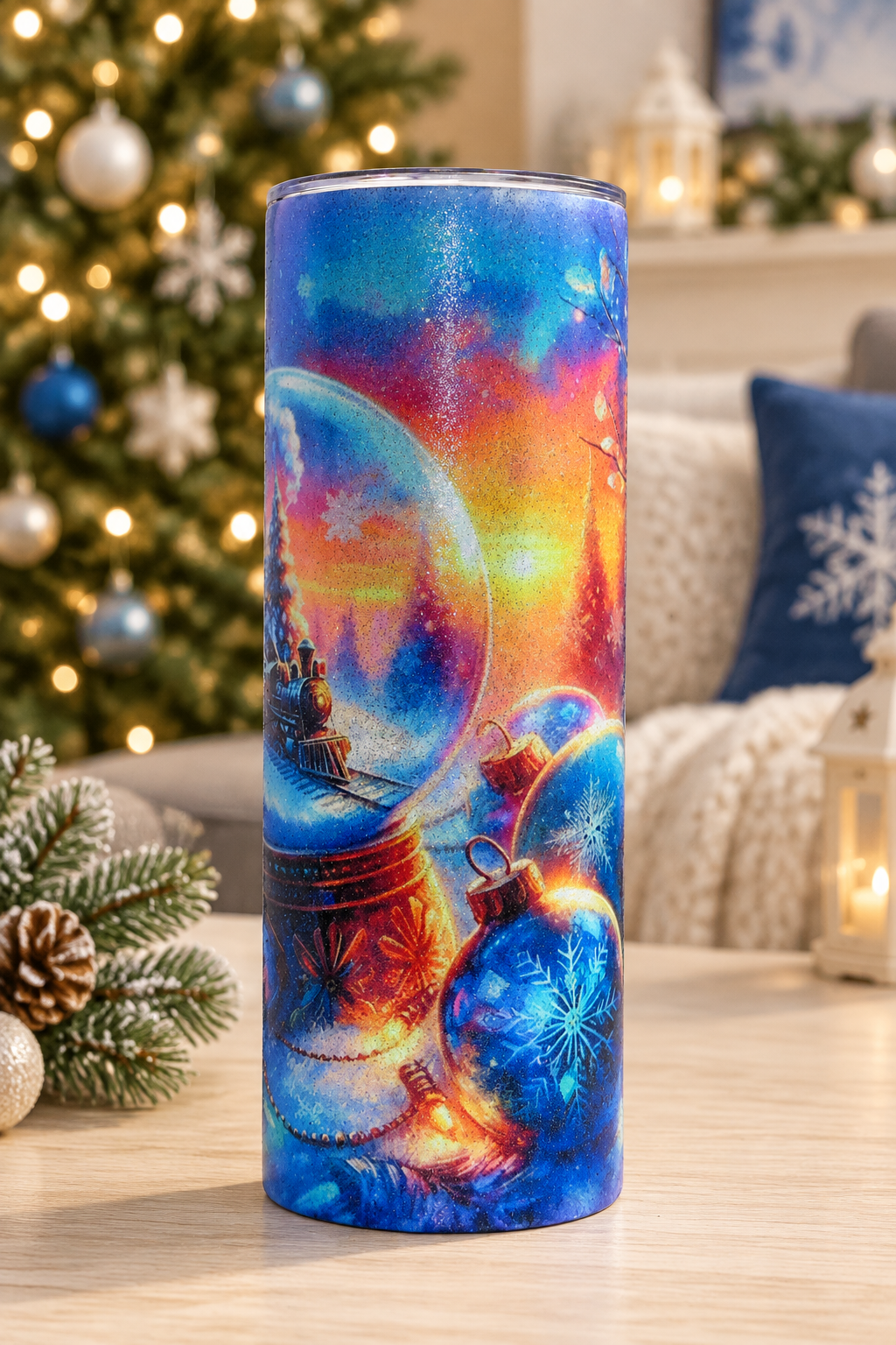 Christmas glitter tumbler ornament-side view