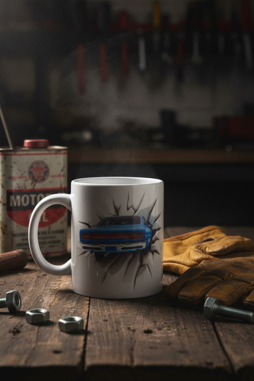 Classic Blue Muscle Car Ceramic Mug - Rear View Styled