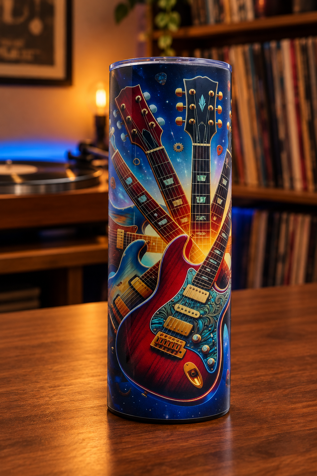 Electric guitar tumbler without speaker in a matching setting