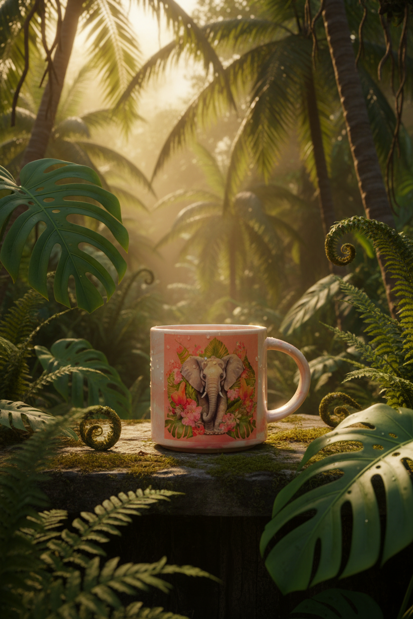 Elephant Tropical Mug - Jungle Background