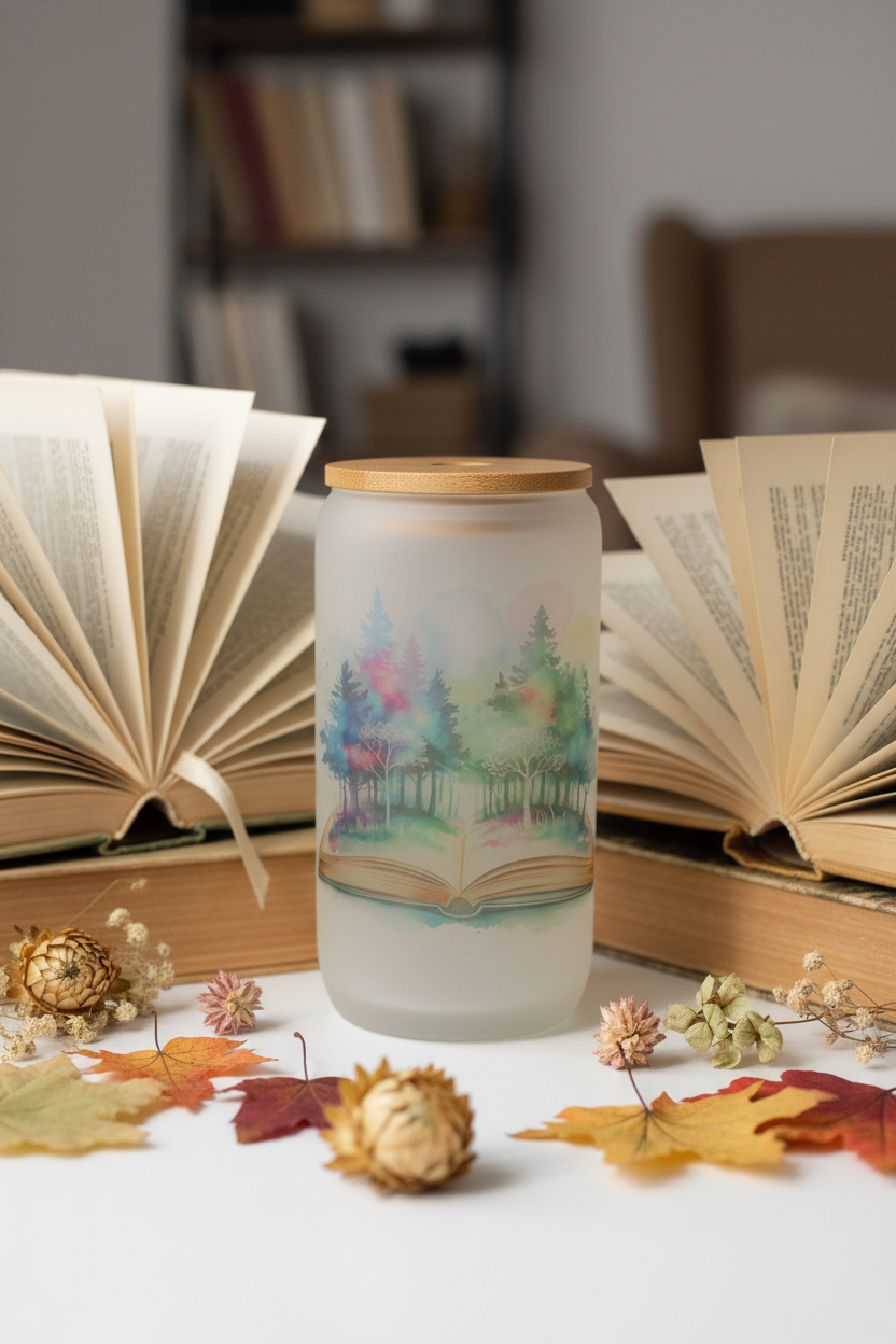 Enchanted Book Forest Frosted Glass Can Cup