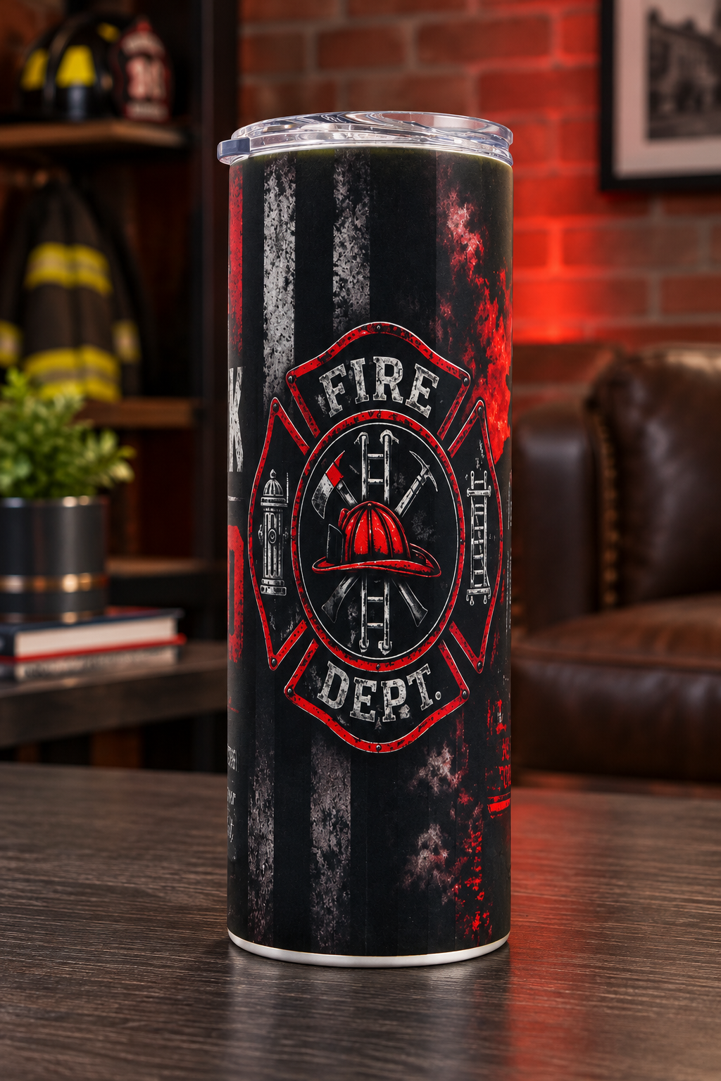 Fire department emblem side of the tumbler