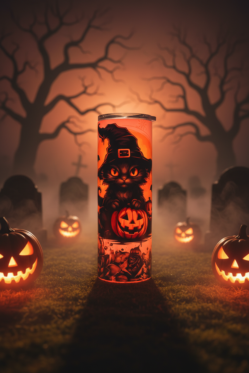 Halloween Black Cat Witch Tumbler – Haunted Scene