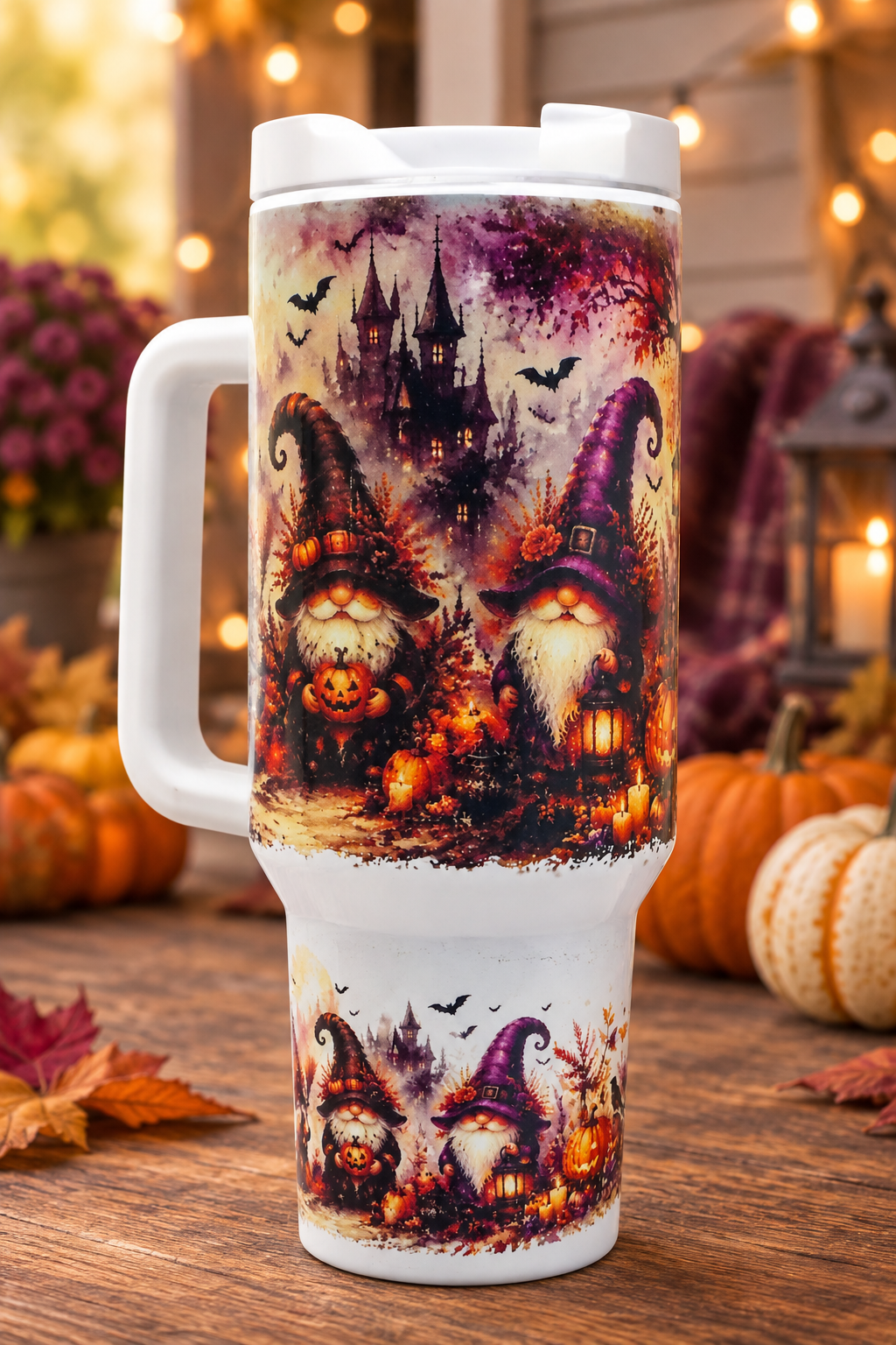 Halloween gnome travel tumbler alternate view