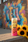 Happy Sunflower Graffiti Glass Tumbler - Urban Mural Setting