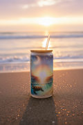 Ocean Sunset Sea Turtle Glass Can - Brightened Golden Hour