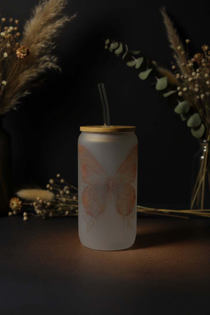 Peach Butterfly - Dark Background