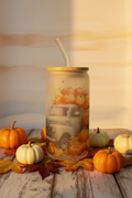 Pumpkin Patch Truck Frosted Glass Can Cup