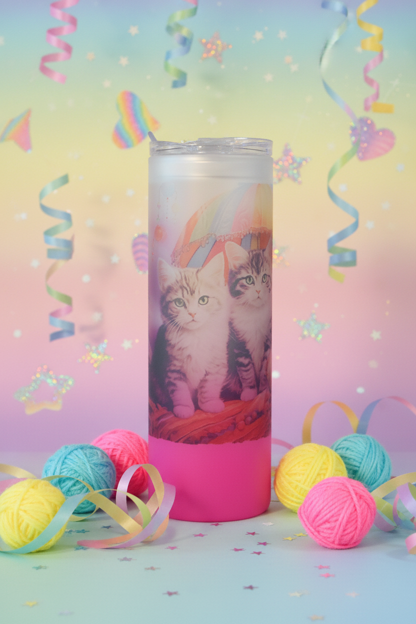 Retro Rainbow Kittens Glass Tumbler - Playful Colorful Setting