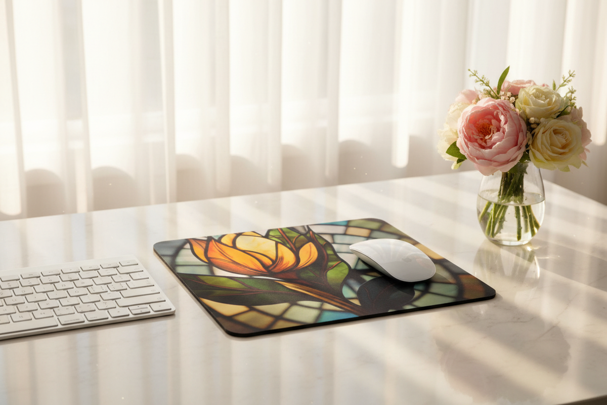 Stained Glass Tulip Mouse Pad - Marble Desk