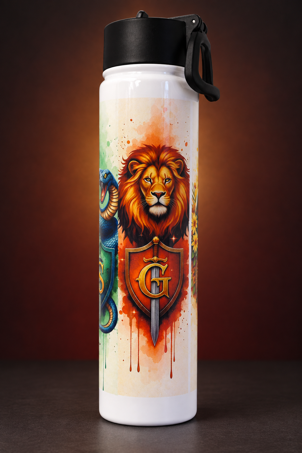 Water bottle with a complementary studio background