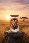Watercolor Lion Glass Can Cup – Golden Savanna