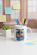 Working Hard Grumpy Cow Ceramic Mug - Styled